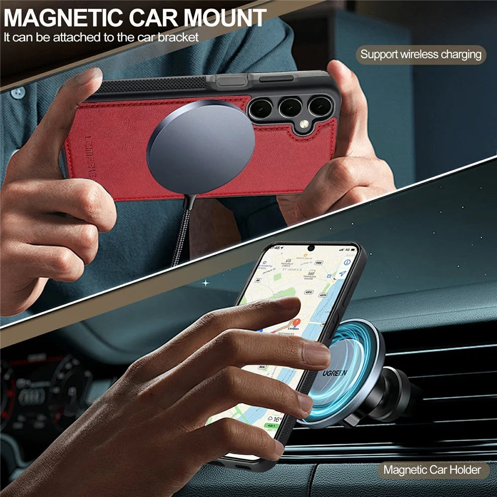 LC.IMEEKE L5 For Samsung Galaxy S26+ Magnetic Phone Case Leather Back Cover with Detachable Card Holder - Red - 5