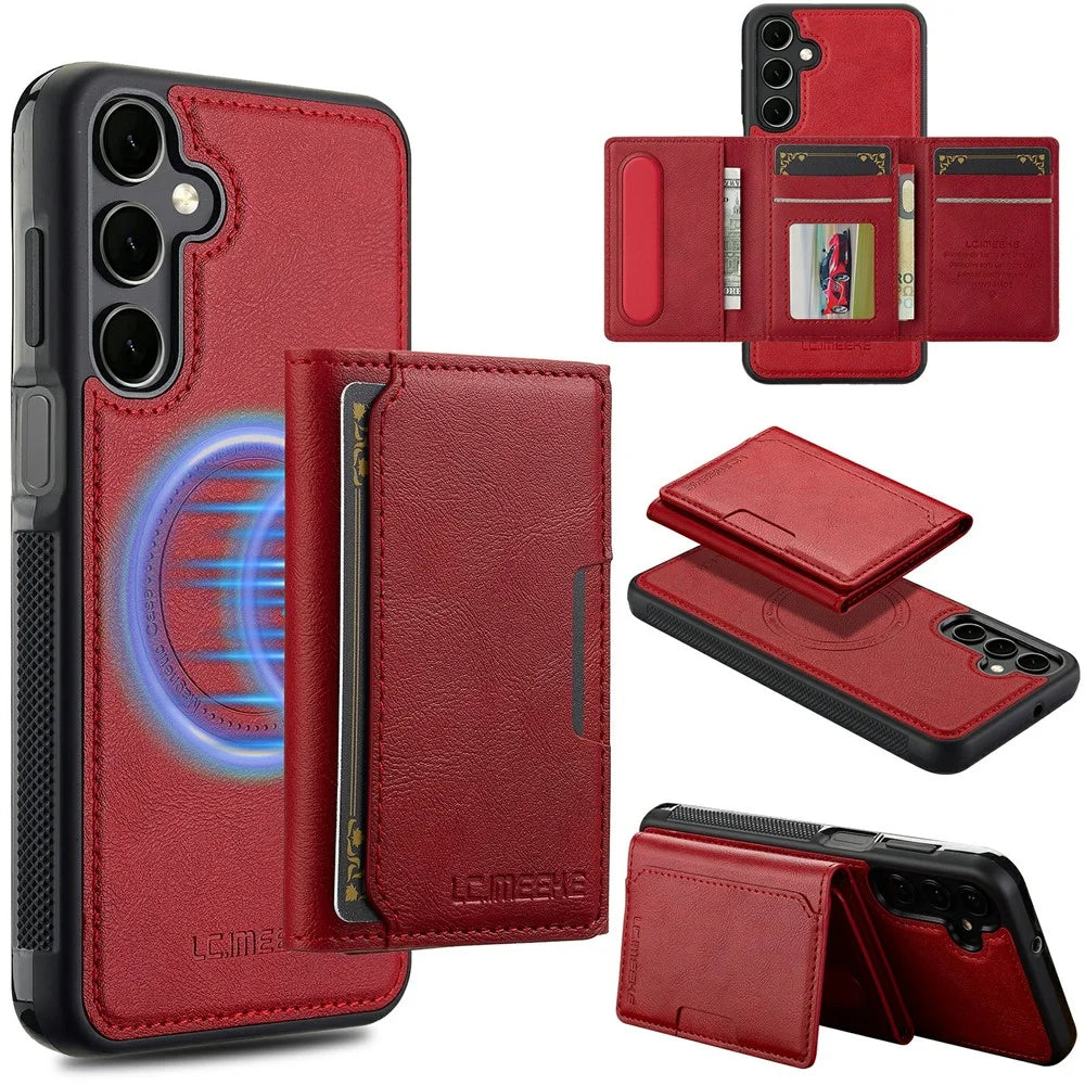 LC.IMEEKE L5 For Samsung Galaxy A57 5G Magnetic Phone Case Leather Back Cover with Detachable Card Holder - Red - 1