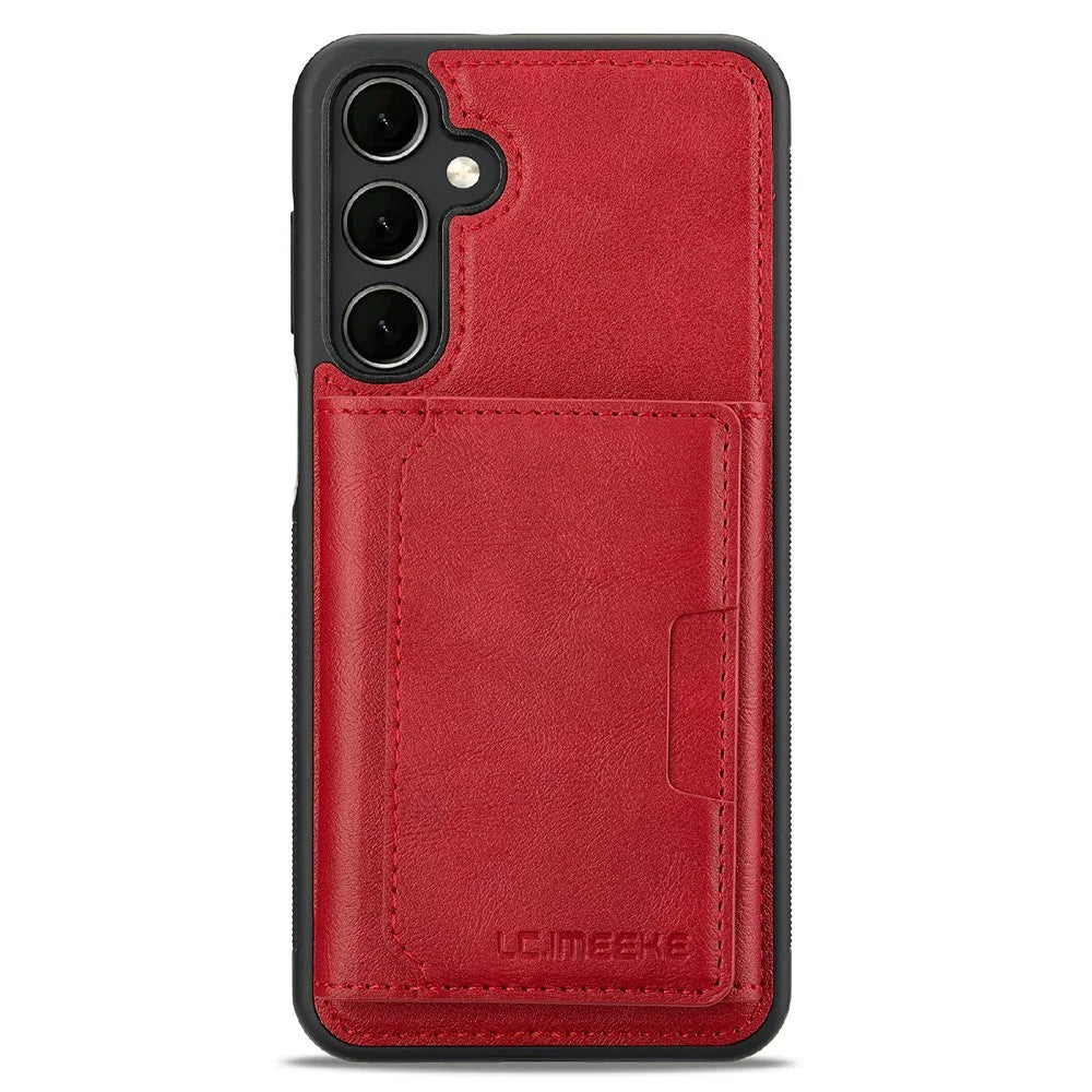 LC.IMEEKE L5 For Samsung Galaxy A57 5G Magnetic Phone Case Leather Back Cover with Detachable Card Holder - Red - 2