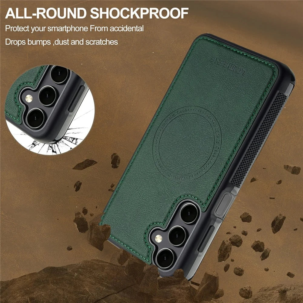 LC.IMEEKE For Samsung Galaxy S26+ Magnetic Case Leather+TPU Back Cover - Green - 2