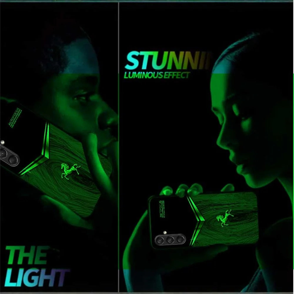 For Samsung Galaxy A16 5G / A16 4G Luminous Case Pattern Print Night Glow TPU + PC + Tempered Glass Phone Back Cover - Wood Texture Golden Horse - 6