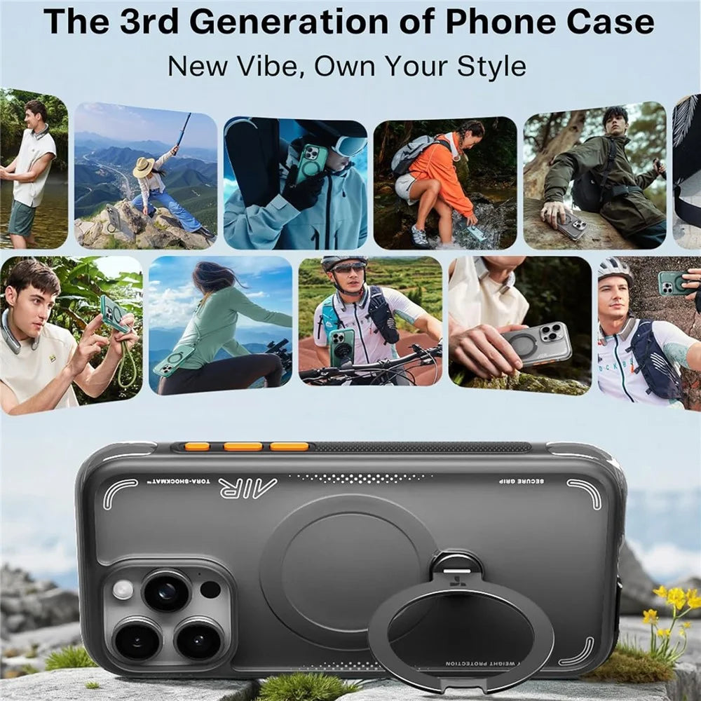 TORRAS For iPhone 15 Pro Max  Ostand Q3 Air Series Case with Kickstand Compatible with MagSafe Shockproof PC + TPU Phone Cover - Black - 3
