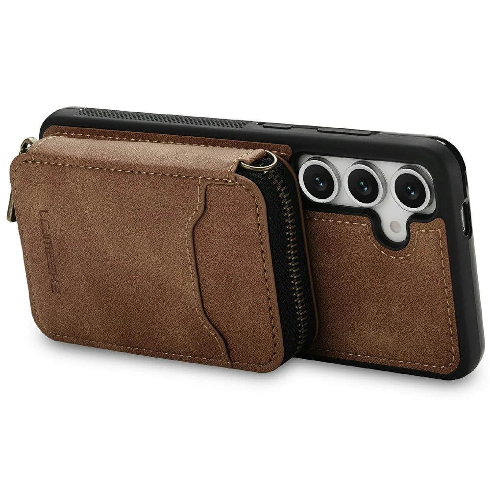 LC.IMEEKE L6 For Samsung Galaxy A37 5G Magnetic Case Detachable Zipper Wallet Leather Coated PC + TPU Phone Cover - Brown - 2