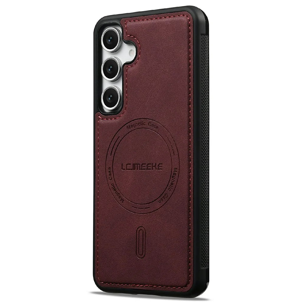 LC.IMEEKE L6 For Samsung Galaxy A37 5G Magnetic Case PU Leather Coated PC TPU Phone Cover - Red - 2