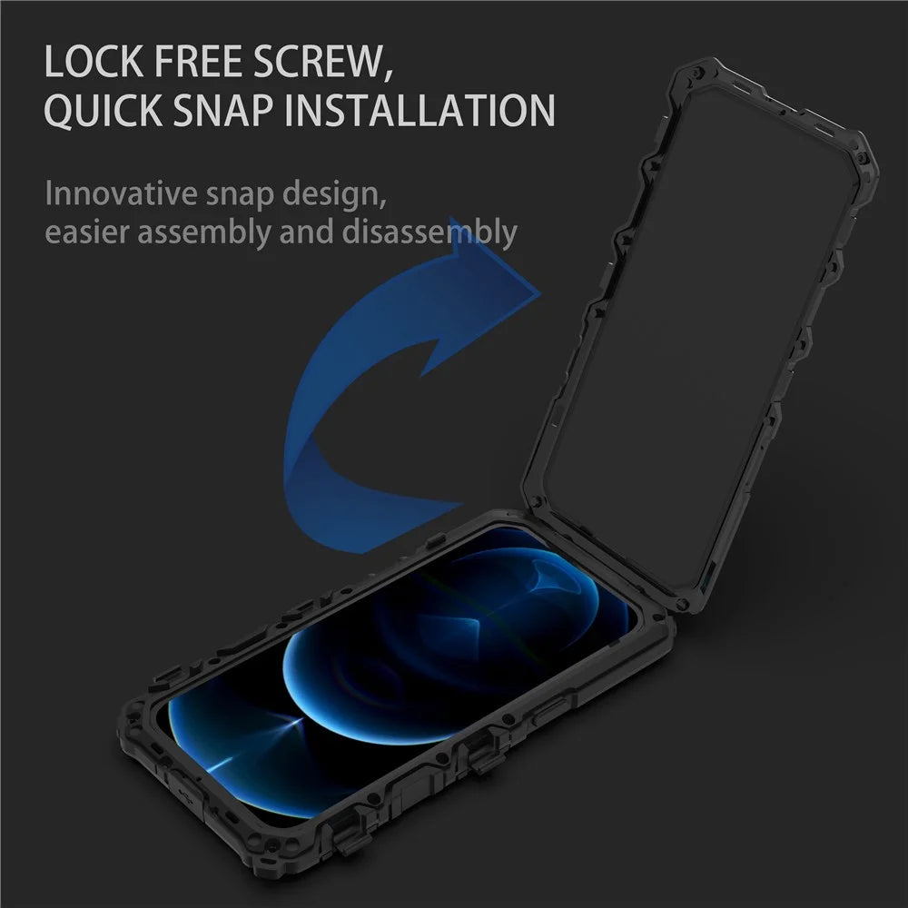 R-JUST For iPhone 14 Plus Silicone + Metal Protective Back Cover Kickstand Shockproof Smartphone Case - Black - 3