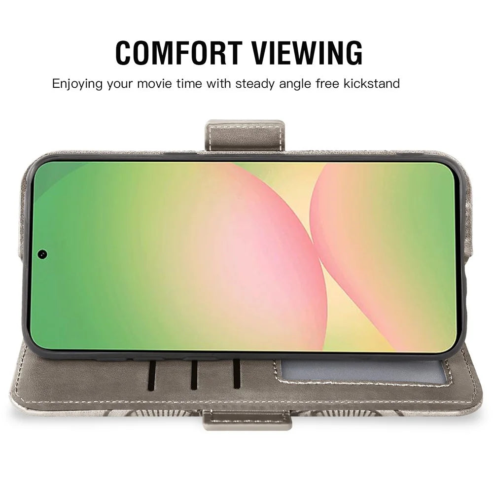 For Samsung Galaxy A55 5G Case Peony Imprinted  TPU PU Leather Wallet Phone Cover with Wrist Strap - Grey - 3