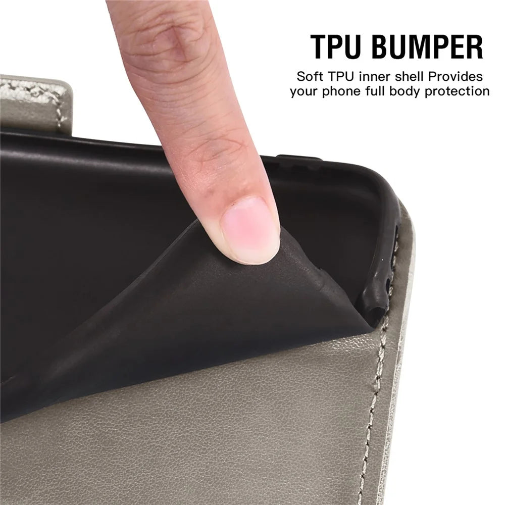 For Samsung Galaxy S24  /  S25 Case Peony Imprinted  TPU PU Leather Wallet Phone Cover with Wrist Strap - Grey - 6