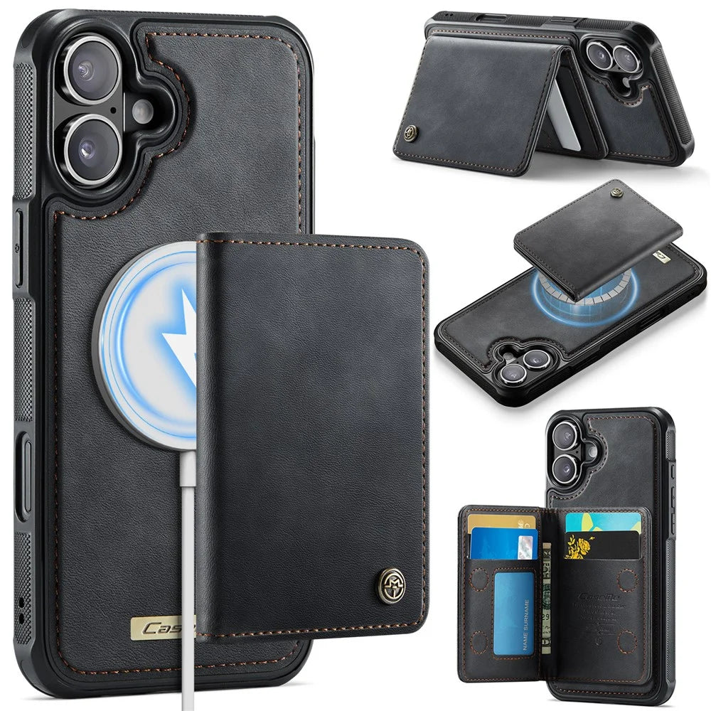 CASEME ME80 Series For iPhone 17 Magnetic Case Leather PC TPU Phone Cover with Detachable Wallet - Black - 1