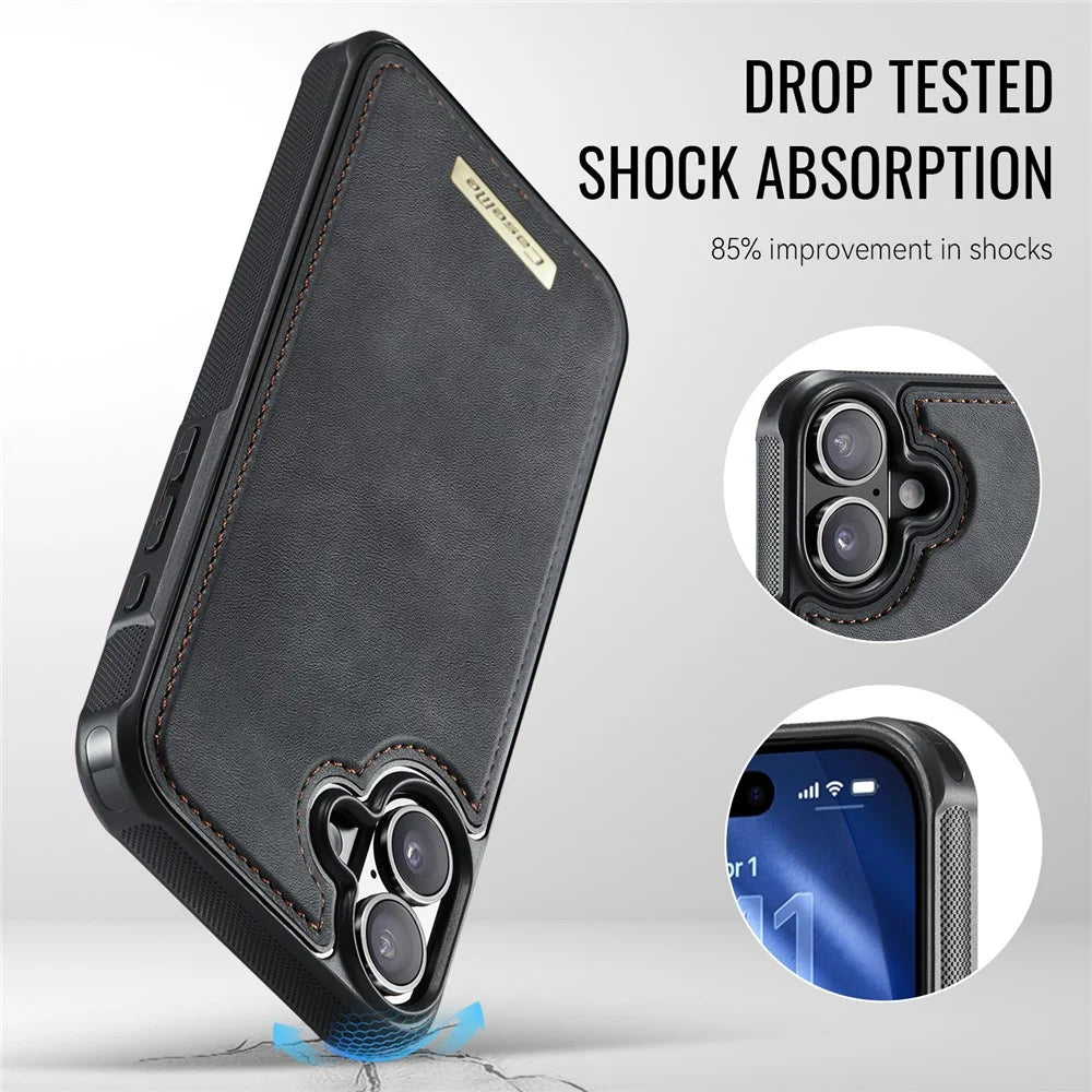 CASEME ME80 Series For iPhone 17 Magnetic Case Leather PC TPU Phone Cover with Detachable Wallet - Black - 6