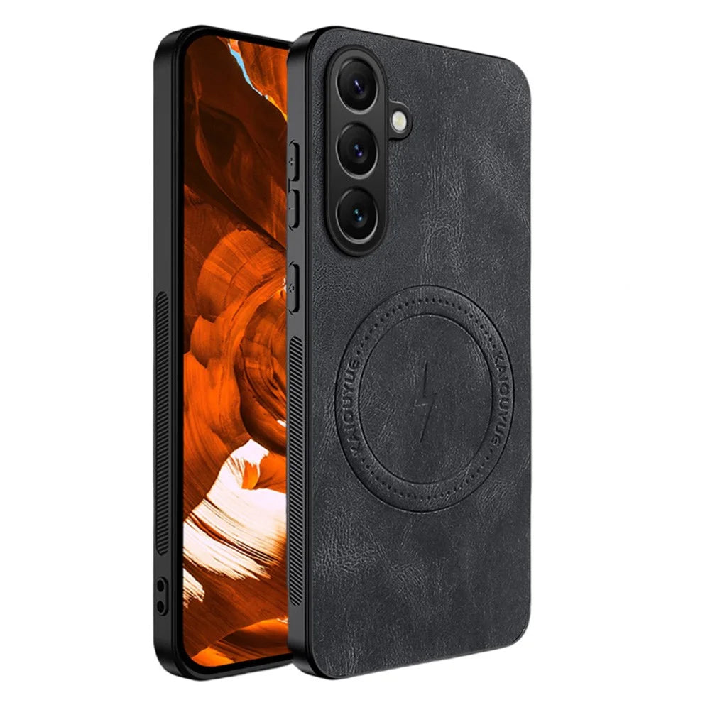For Samsung Galaxy A37 5G Magnetic Case Nappa Texture PU Leather TPU Phone Back Cover - Black - 1