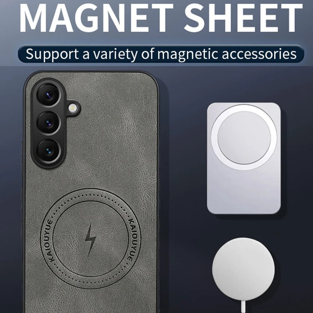 For Samsung Galaxy A37 5G Magnetic Case Nappa Texture PU Leather TPU Phone Back Cover - Black - 2