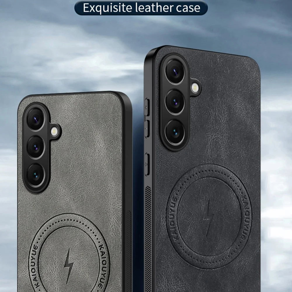 For Samsung Galaxy A37 5G Magnetic Case Nappa Texture PU Leather TPU Phone Back Cover - Black - 3