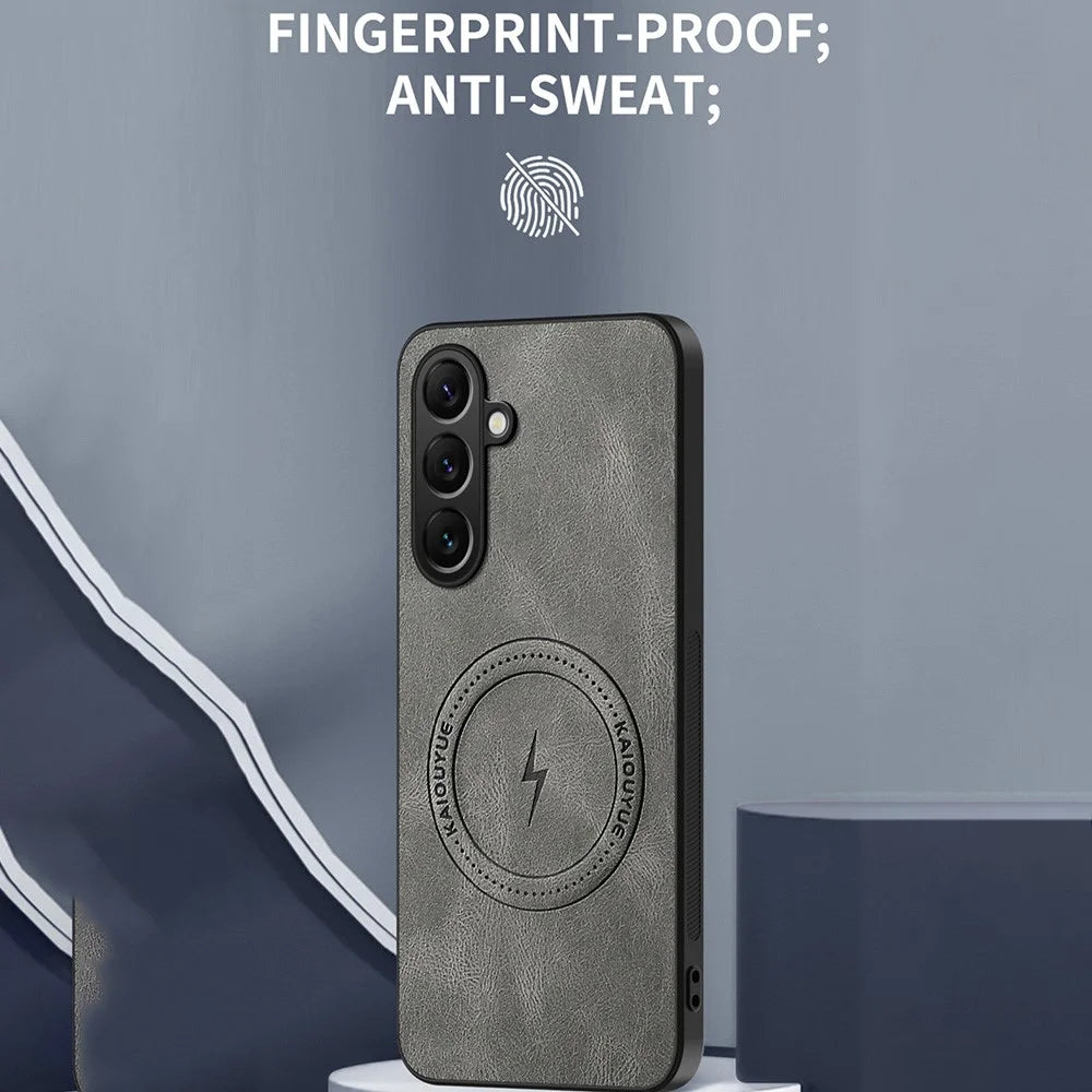 For Samsung Galaxy A37 5G Magnetic Case Nappa Texture PU Leather TPU Phone Back Cover - Black - 5