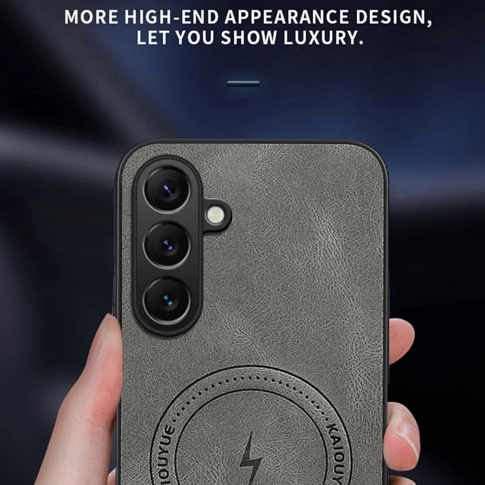 For Samsung Galaxy A37 5G Magnetic Case Nappa Texture PU Leather TPU Phone Back Cover - Black - 6