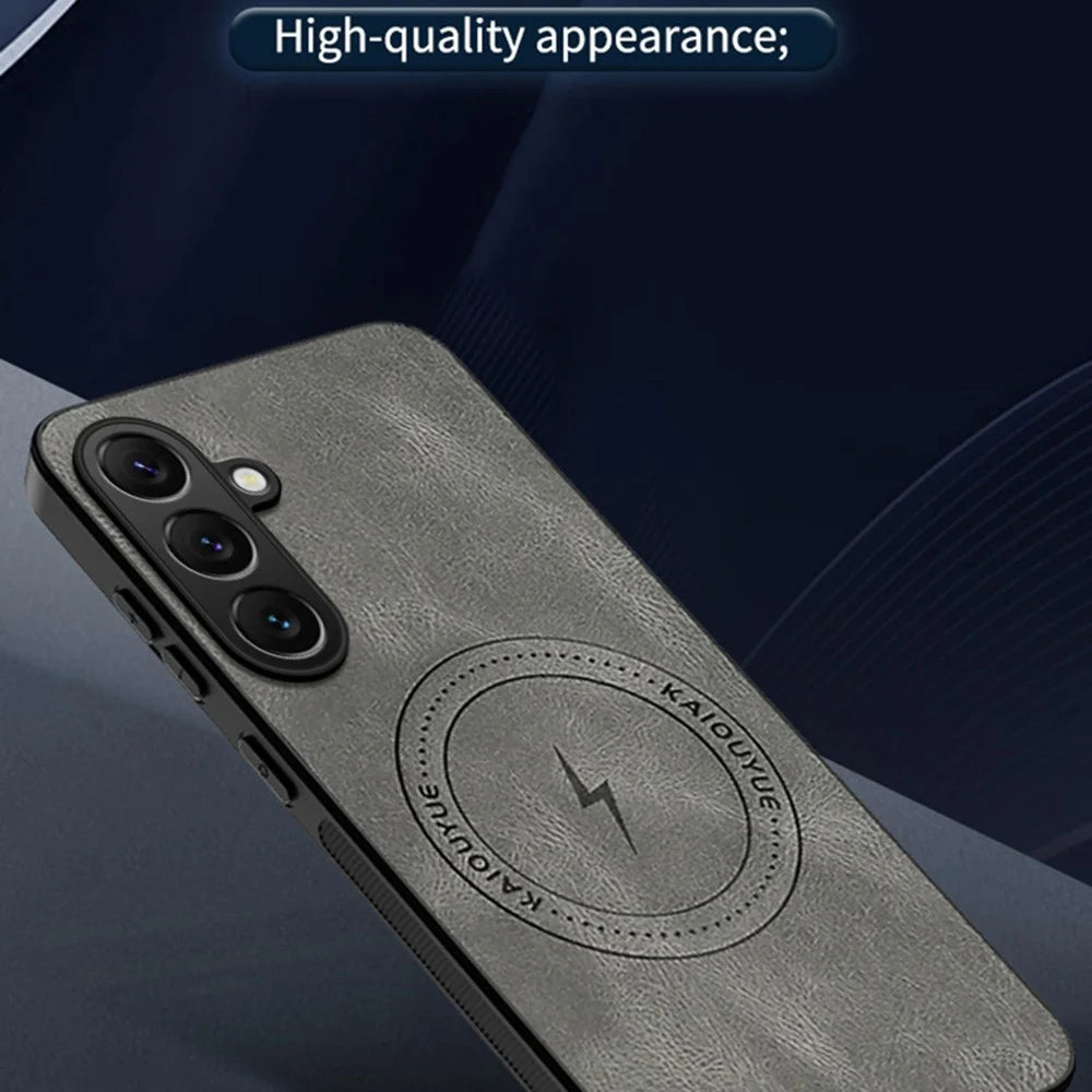 For Samsung Galaxy A37 5G Magnetic Case Nappa Texture PU Leather TPU Phone Back Cover - Black - 7