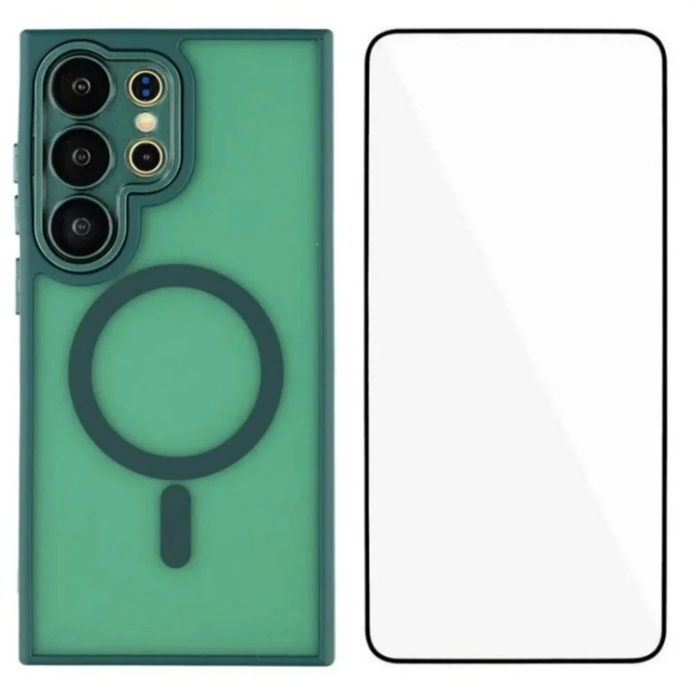 WANLONFENG For Samsung Galaxy S26 Ultra Magnetic Case  QB Series PC TPU Phone Cover with Screen Film - Dark Green - 1