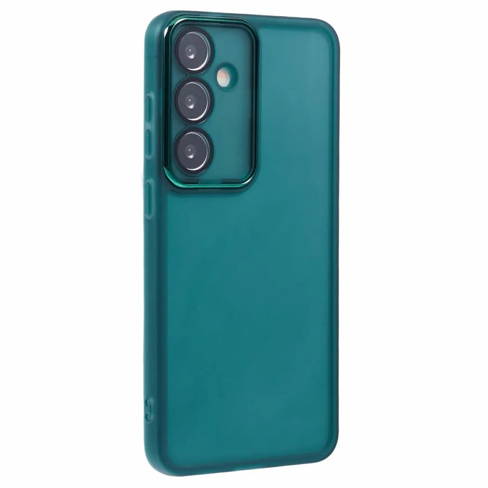 For Samsung Galaxy S26+ Case Electroplated Camera Frame TPU Phone Cover - Transparent Army Green - 1