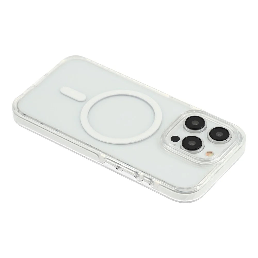 For iPhone 15 Pro Magnetic Case TPU PC Clear Phone Cover with Metal Buttons - White - 5