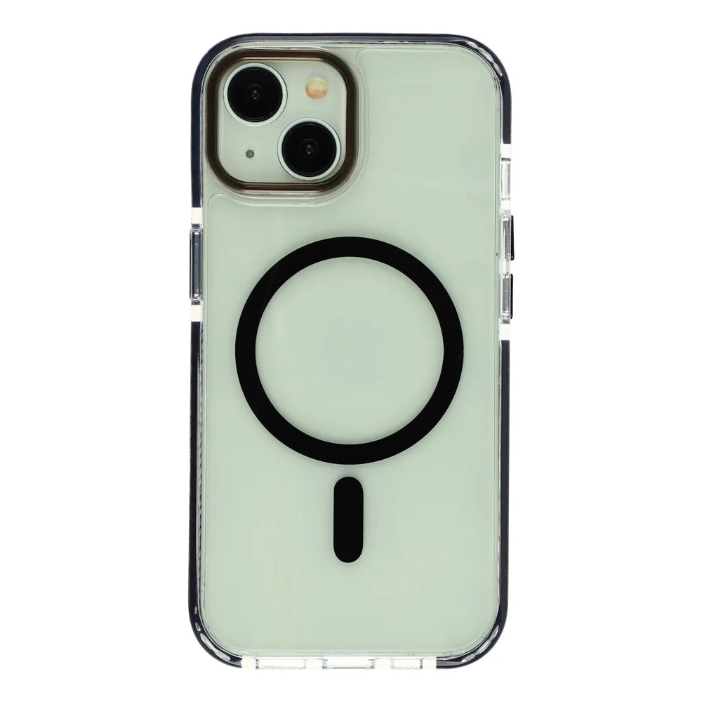 For iPhone 15 Magnetic Case TPU PC Clear Phone Cover with Metal Buttons - Black - 3