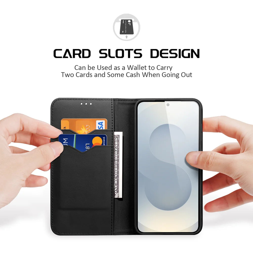 DUX DUCIS For Samsung Galaxy S26 Case  Hivo Series Cowhide Leather RFID Blocking Wallet Stand Flip Phone Cover - Black - 2