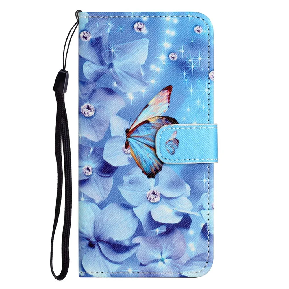 For Samsung Galaxy S26 Case Pattern Print PU Leather Wallet Phone Cover Cross Texture - Flower and Butterfly - 5
