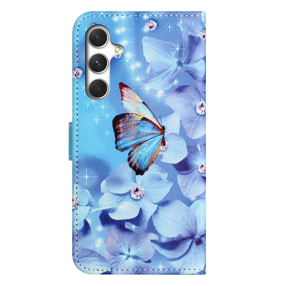 For Samsung Galaxy S26 Case Pattern Print PU Leather Wallet Phone Cover Cross Texture - Flower and Butterfly - 6