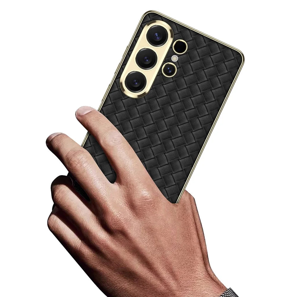 GKK For Samsung Galaxy S26 Ultra Cases Electroplating PU+TPU+PC Cell Phone Cover Woven Texture - White - 3