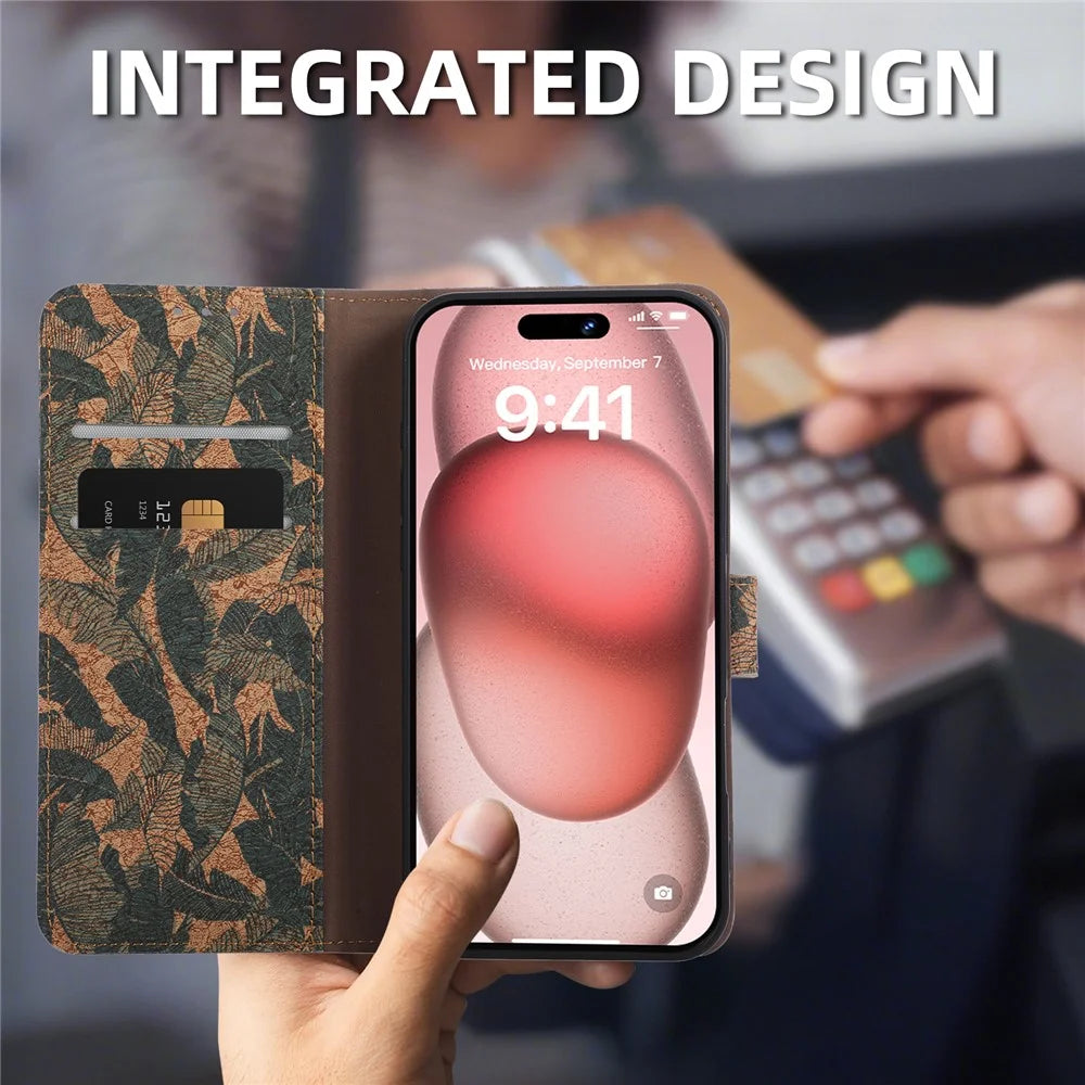 For iPhone 17 Leather Wallet Case Bohemian-style TPU PU Phone Cover with Stand - Autumn Leaves - 4