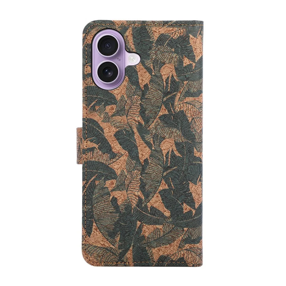 For iPhone 17 Leather Wallet Case Bohemian-style TPU PU Phone Cover with Stand - Autumn Leaves - 6
