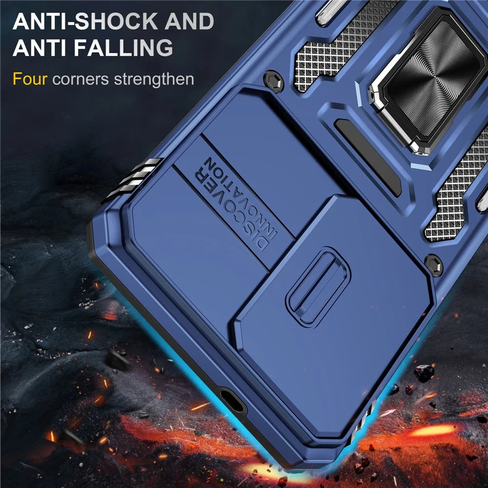 For Samsung Galaxy S26 Case Kickstand Slide Lens Lid PC + TPU Drop-Proof Phone Cover - Navy Blue - 2