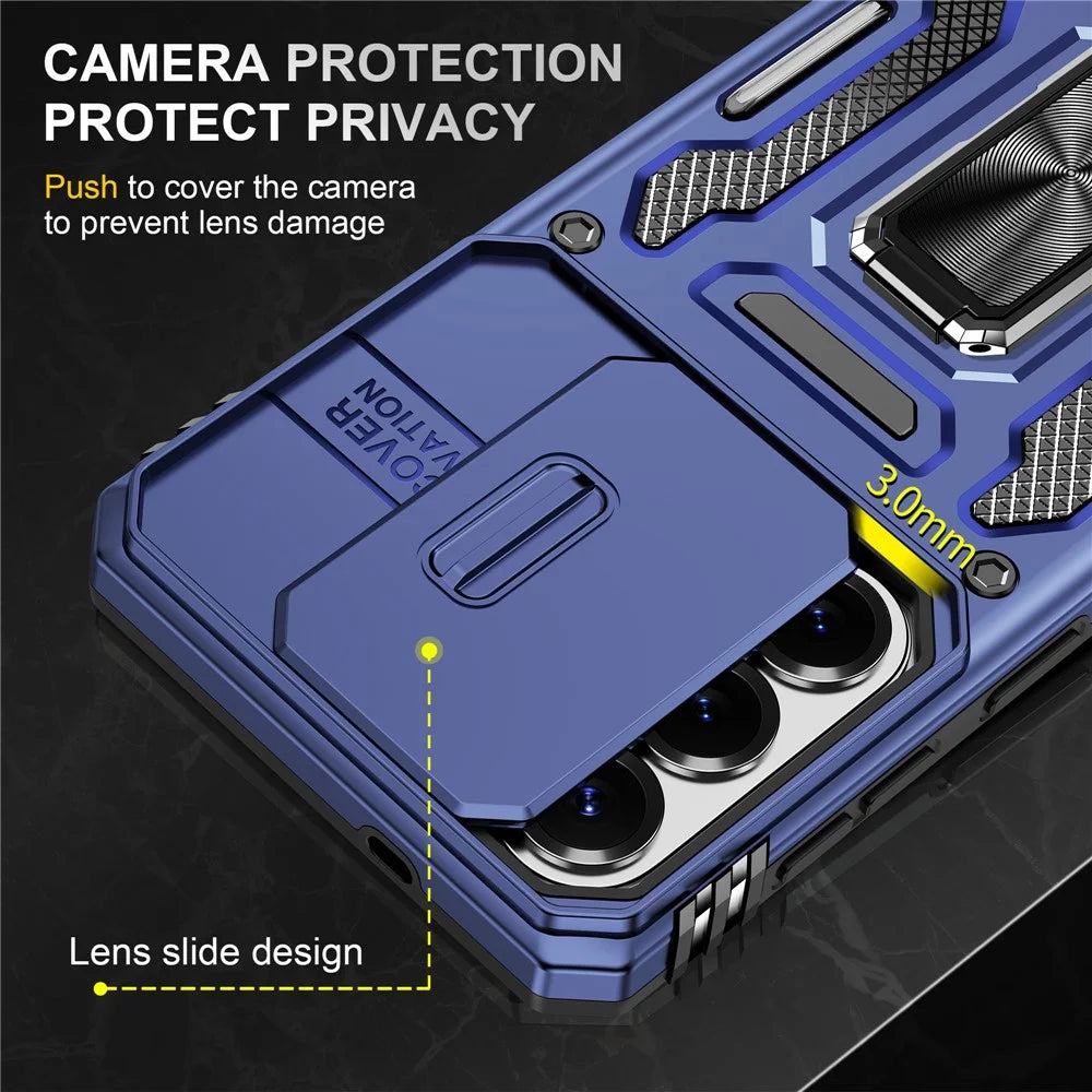 For Samsung Galaxy S26 Case Kickstand Slide Lens Lid PC + TPU Drop-Proof Phone Cover - Navy Blue - 5