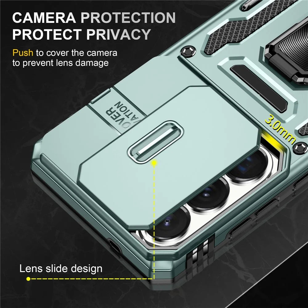 For Samsung Galaxy S26 Ultra Case Kickstand Slide Lens Lid PC + TPU Drop-Proof Phone Cover - Green - 5