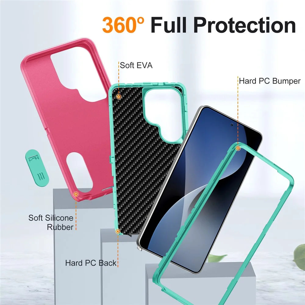 For Samsung Galaxy S26 Ultra Case PC + Silicone + EVA Anti-Drop Kickstand Phone Cover - Rose  /  Cyan - 4