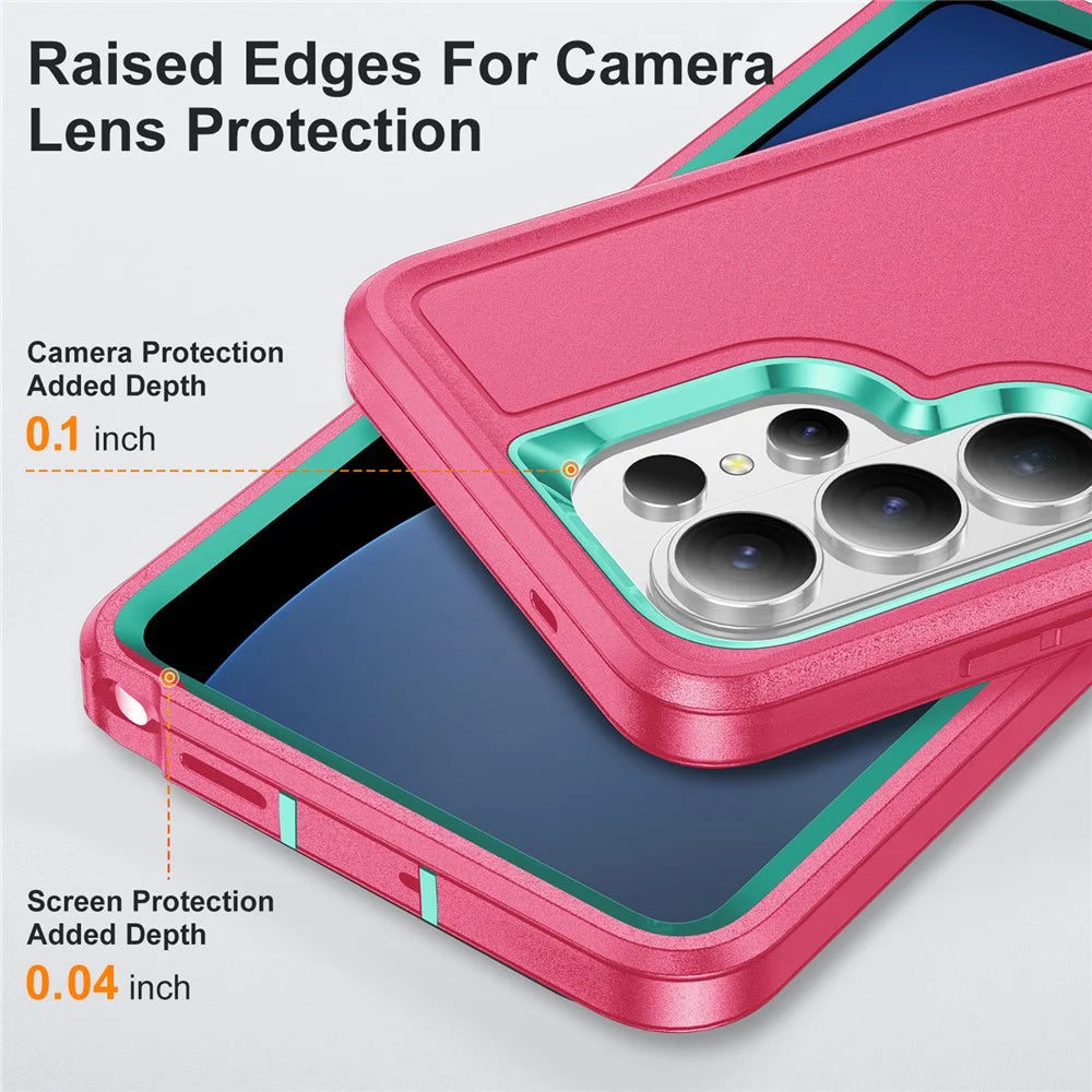 For Samsung Galaxy S26 Ultra Case PC + Silicone + EVA Anti-Drop Kickstand Phone Cover - Rose  /  Cyan - 5