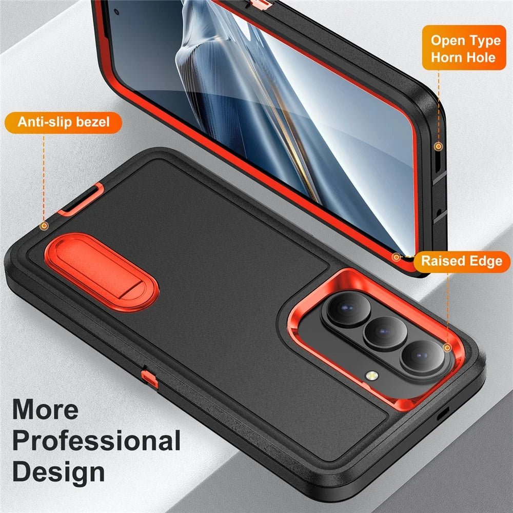 For Samsung Galaxy S26 Case PC + Silicone + EVA Anti-Drop Kickstand Phone Cover - Black  /  Orange - 3