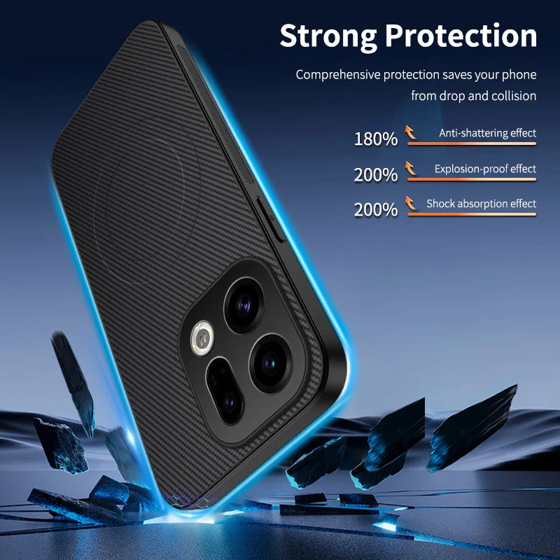 WANLONFENG For Oppo Find X9 5G Magnetic Case  TQ1 Series Carbon Fiber Texture PC TPU Phone Cover with 2Pcs Screen Films - Black - 2