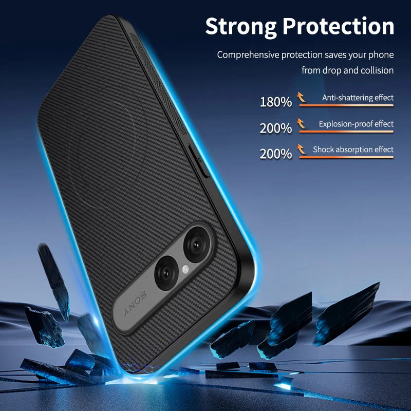 WANLONFENG For Sony Xperia 10 VII  TQ Series Magnetic Case Carbon Fiber Texture PC TPU Phone Cover (Big Lens Hole) - Black - 2