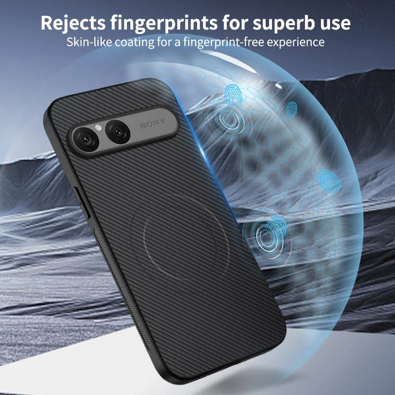 WANLONFENG For Sony Xperia 10 VII  TQ Series Magnetic Case Carbon Fiber Texture PC TPU Phone Cover (Big Lens Hole) - Black - 5