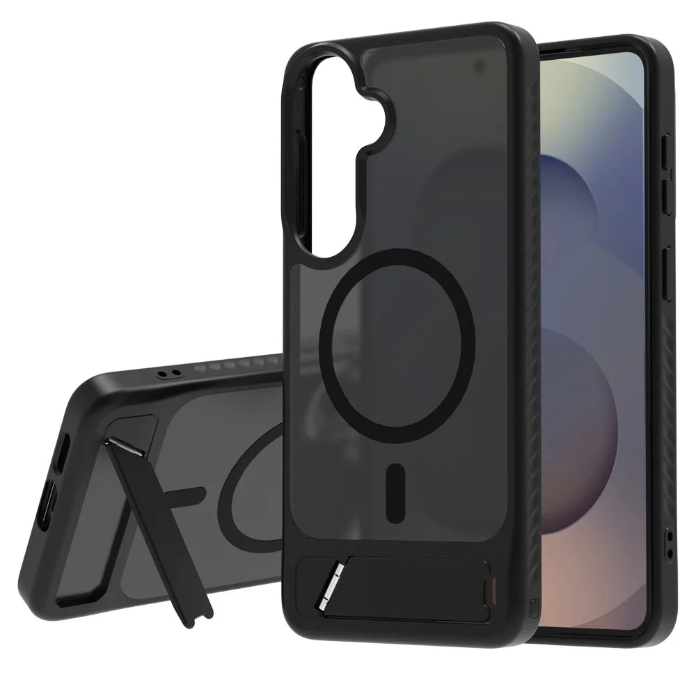 LEREACH Le-Chic Series for Samsung Galaxy S26+ Magnetic Case TPU + PC Kickstand Phone Cover - Black - 1