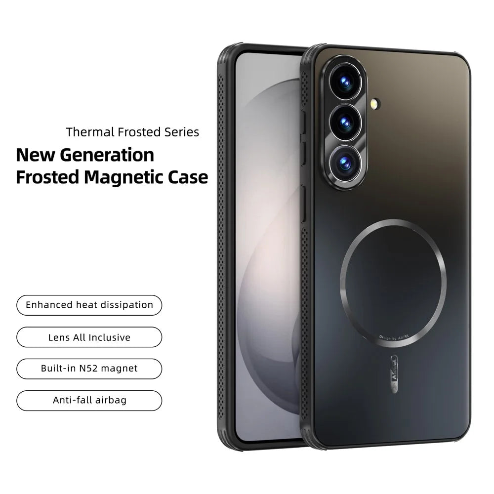 ABEEL For Samsung Galaxy S26 Magnetic Case TPU PC Cooling Matte Phone Back Cover with Lens Film - Black - 2