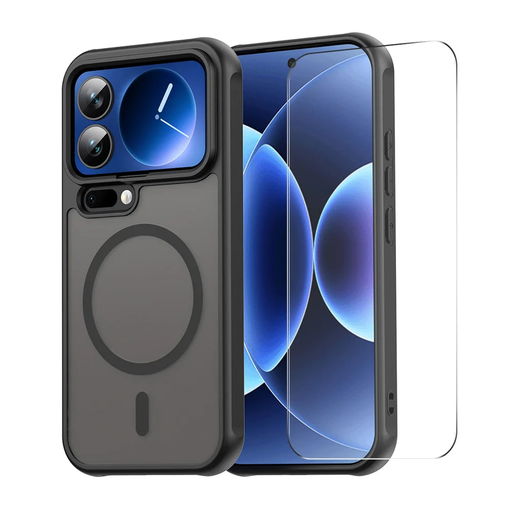 ENKAY HAT PRINCE For Xiaomi 17 Pro   Magnetic Case with Tempered Glass Support Ultrasonic Unlocking PC TPU Matte Phone Cover - Black - 1
