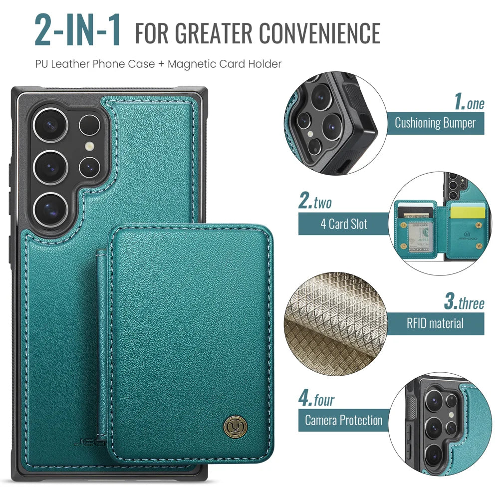 JEEHOOD For Samsung Galaxy S26 Ultra Case  J05 Leather Mobile Cover with Detachable Magnetic Card Bag - Blue - 5