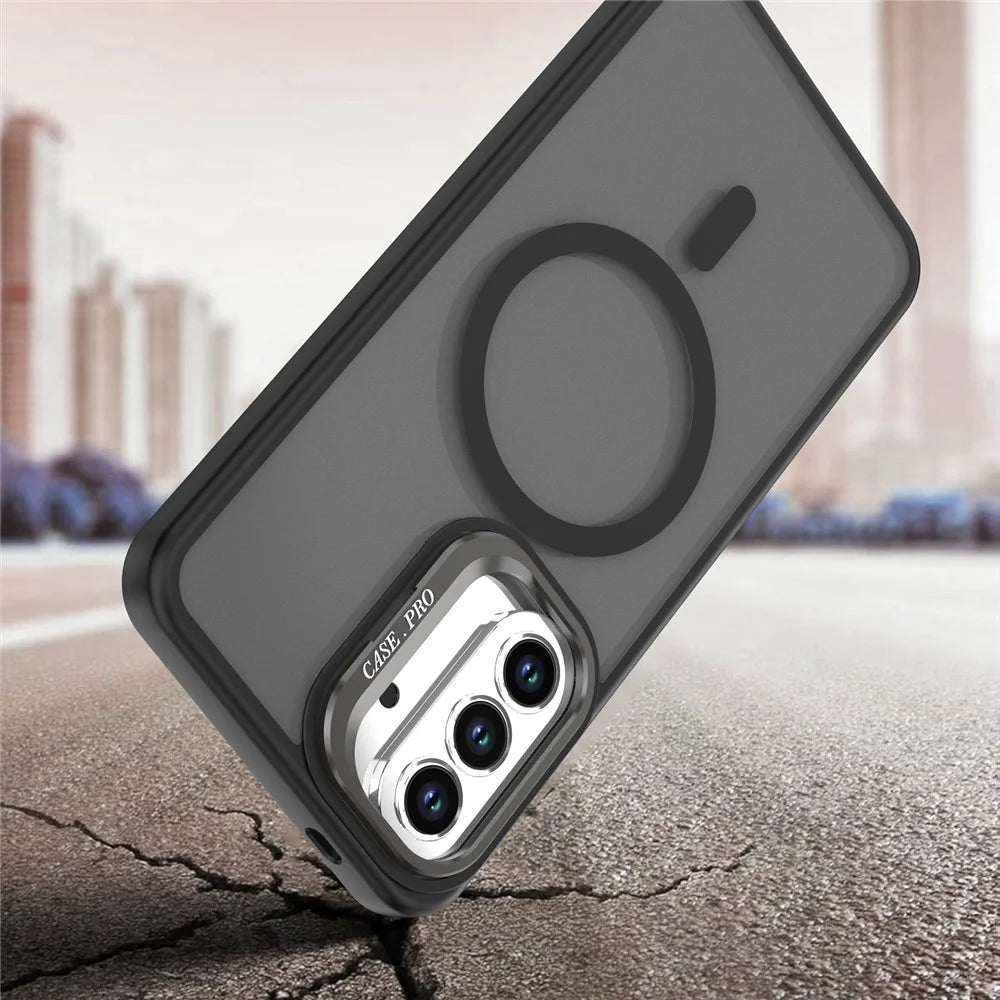 For Samsung Galaxy S26 Magnetic Case Foldable Kickstand Matte PC + TPU Phone Cover - Black - 5