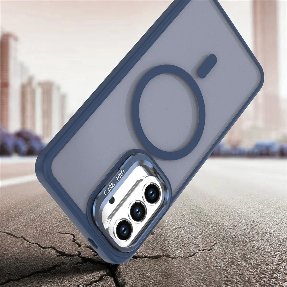 For Samsung Galaxy S25 FE Magnetic Case Foldable Kickstand Matte PC + TPU Phone Cover - Blue - 5