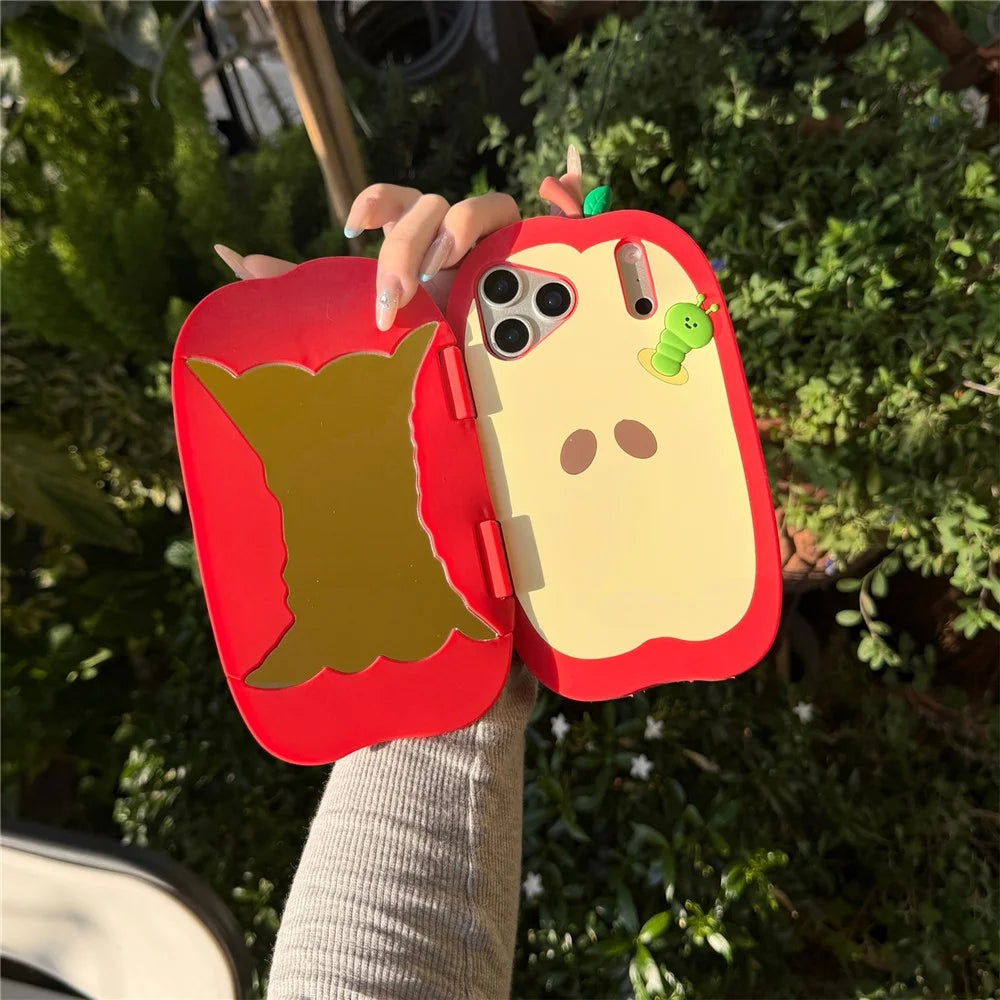 For iPhone 18 Pro Max / 17 Pro Max Case Flip Mirror Apple-Shaped Shockproof Silicone Phone Back Cover - 2
