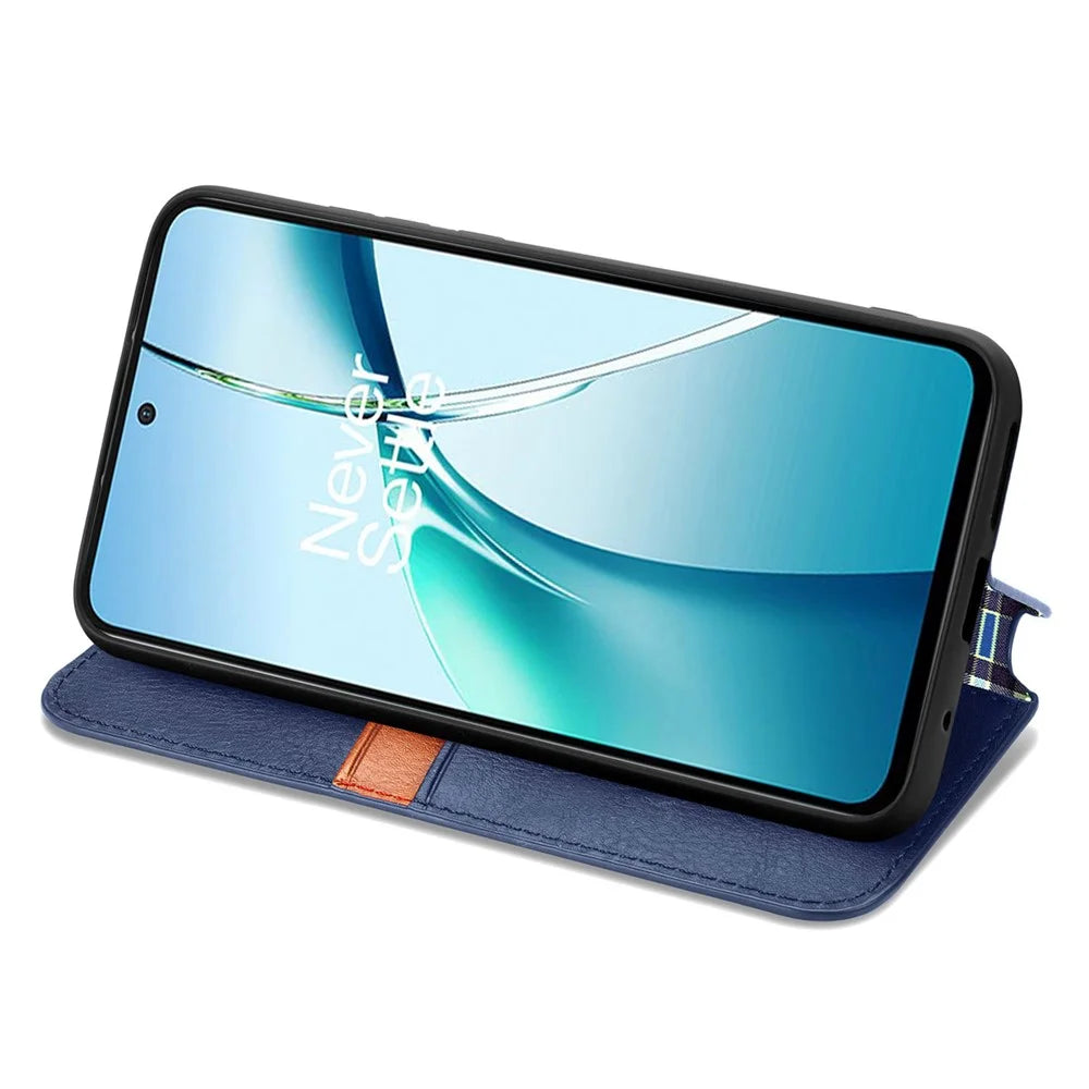 For T-Mobile REVVL 8 Case Rhombus Imprint PU Leather Wallet Phone Cover - Blue - 3