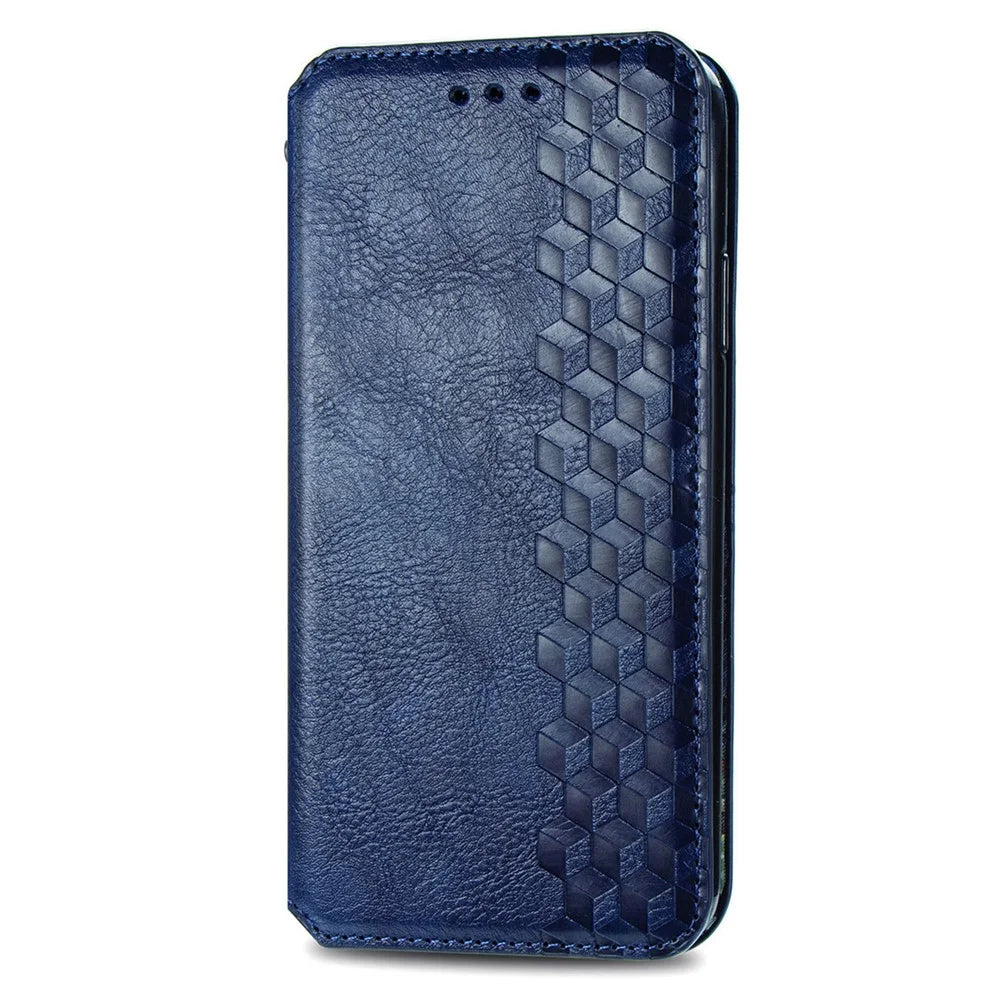 For T-Mobile REVVL 8 Case Rhombus Imprint PU Leather Wallet Phone Cover - Blue - 5