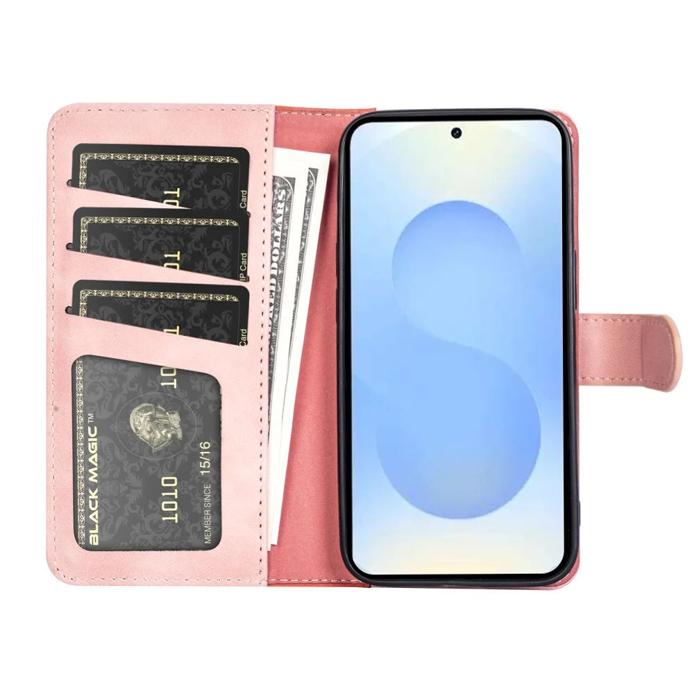 For Samsung Galaxy S26+ Wallet Case Leather Phone Cover Splicing Color - Pink - 2