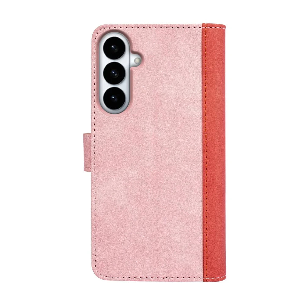 For Samsung Galaxy S26+ Wallet Case Leather Phone Cover Splicing Color - Pink - 7