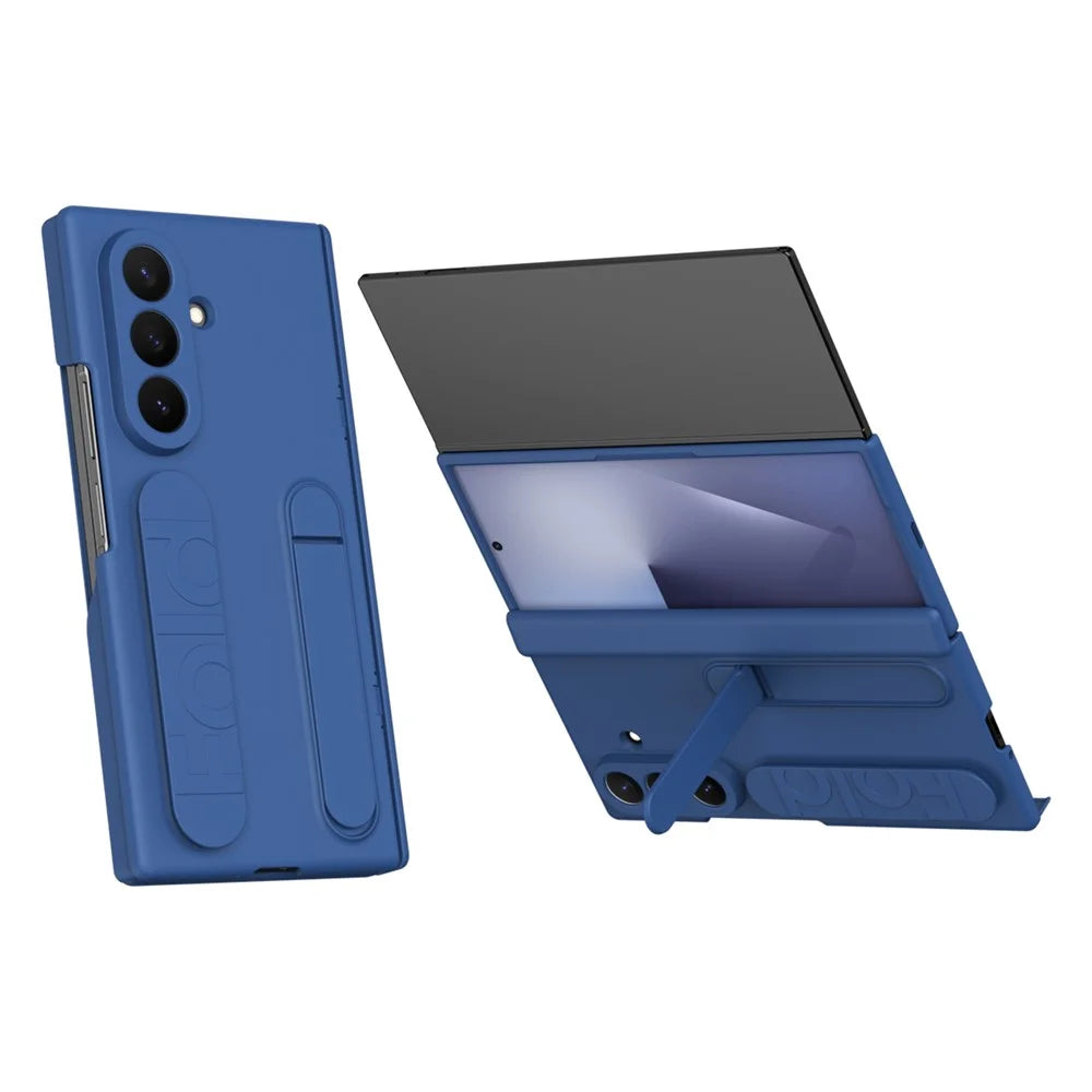 For Samsung Galaxy Z TriFold 5G Case with Tempered Glass Film Silicone Wristband Kickstand PC Phone Cover - Blue - 1